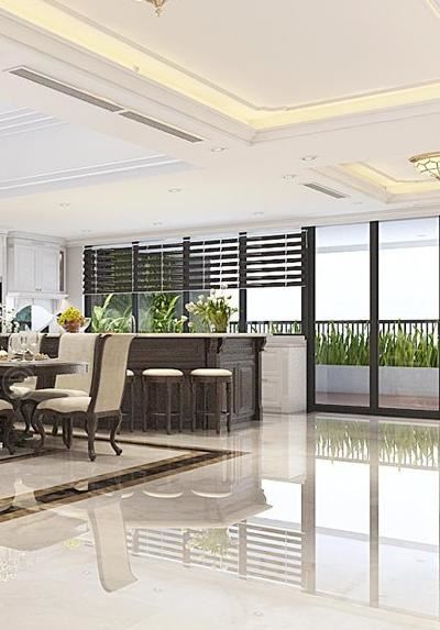 Rèm gỗ căn hộ Duplex tại Hapulico sang trọng với gỗ óc chó cao cấp