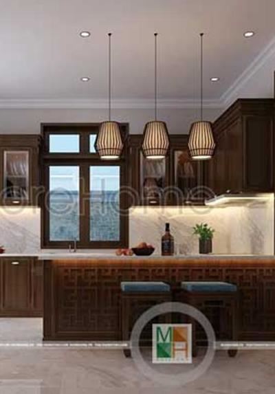 Thiết kế nội thất phòng bếp biệt thự gỗ việt