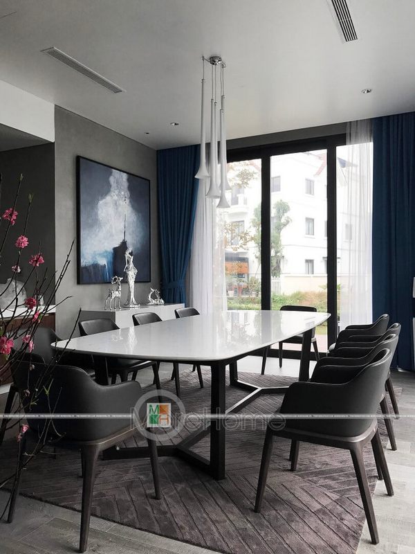 Bộ bàn ghế Grace bọc da gỗ tự nhiên cao cấp cho biệt thự Vinhomes Riverside