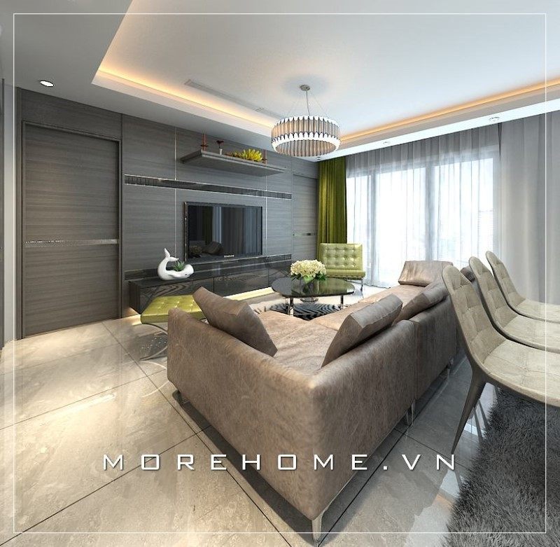 Tạo ra một không gian sống hiện đại, đẹp mắt và sang trọng trong phòng khách của căn hộ chung cư, góp phần tạo nên một không khí gần gũi và ấm áp.